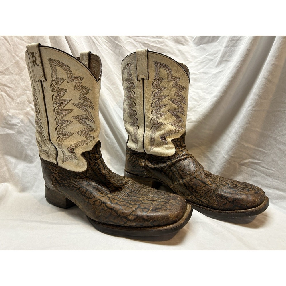 Tony Lama Cowboy Western Boots Mens 14 D Leather Brown Cream